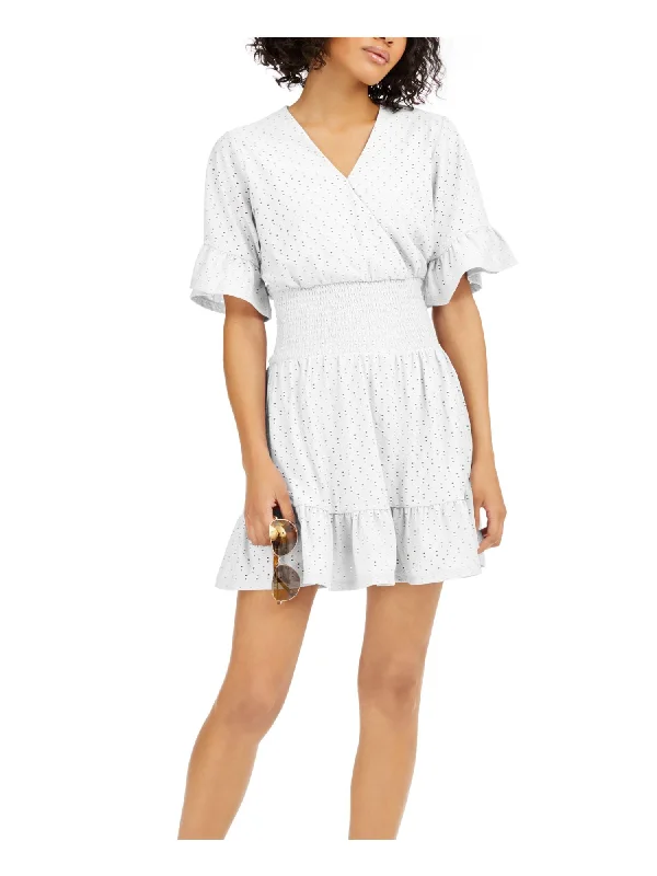 Unbeatable Prices MICHAEL MICHAEL KORS Womens White Bell Sleeve V Neck Micro Mini Empire Waist Dress