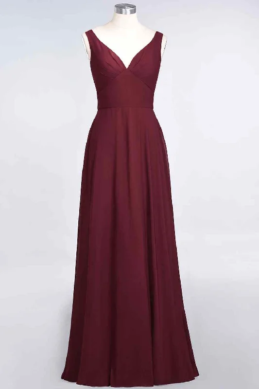 Super Bargain off-the-shoulder dressBurgundy A-line V Neck Cut-Out Back Chiffon Long Bridesmaid Dress