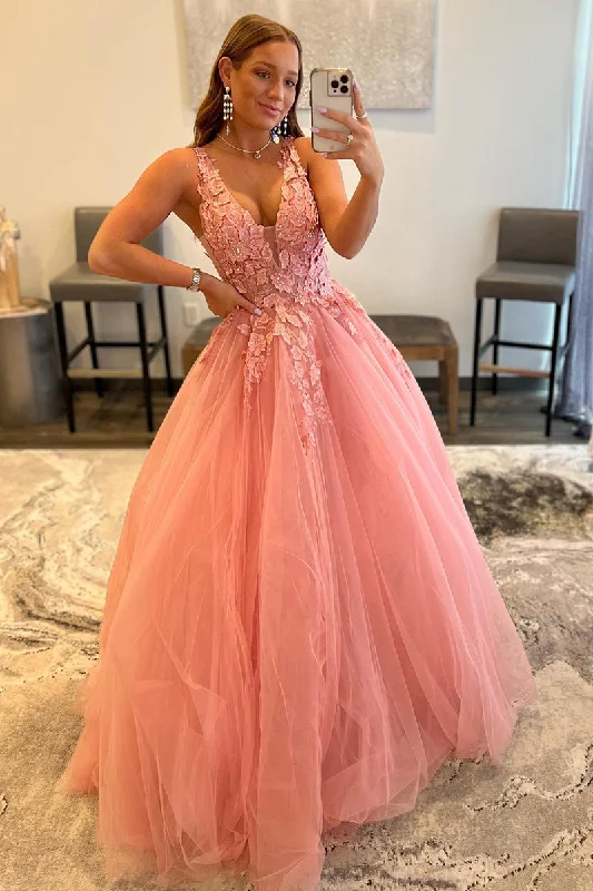 Members Only long-sleeve floral dressAttractive V-Neck 3D Appliques Pink Cute Prom Dress Long QP1199 Members Only long-sleeve floral dressAttractive V-Neck 3D Appliques Pink Cute Prom Dress Long QP1199