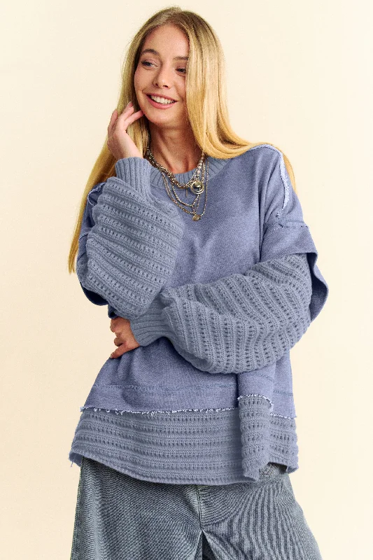 Super Deal relaxed fit sports hoodieDavi & Dani Faux Layered Round Neck Sweater