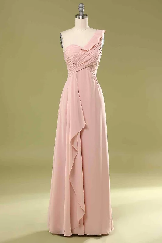 Take Advantage silk dressBlushing Pink A-line One Shoulder Pleated Chiffon Ruffle Long Bridesmaid Dress Take Advantage silk dressBlushing Pink A-line One Shoulder Pleated Chiffon Ruffle Long Bridesmaid Dress