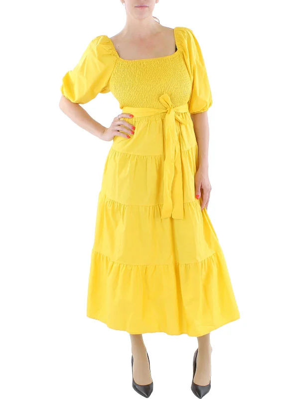Extra Discounts elegant dressWomens Square-Neck Midi Fit & Flare Dress