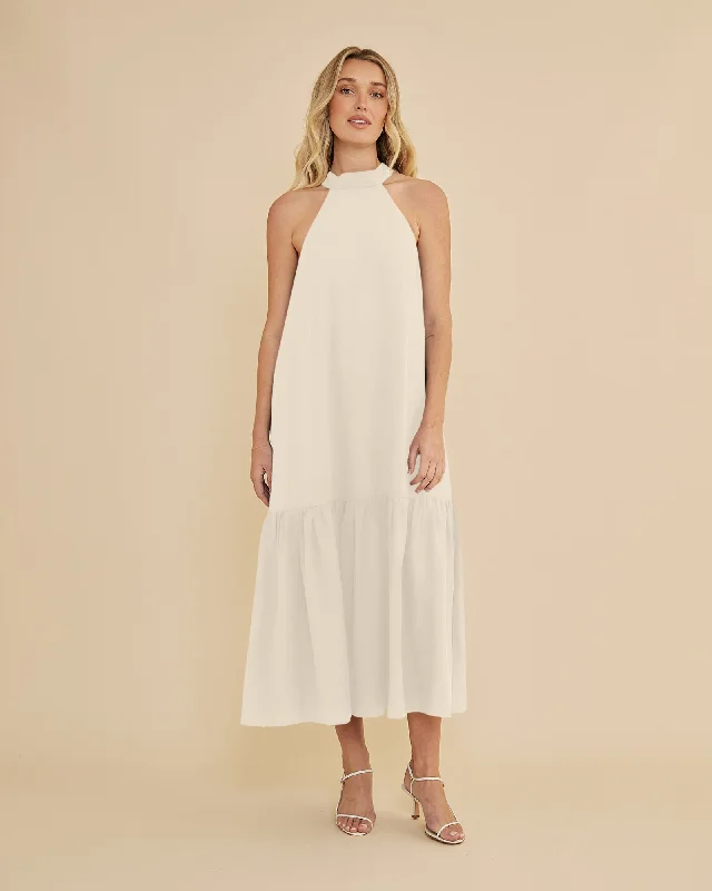 Markdowns Frankie Tie Neck Maxi Dress - Cream