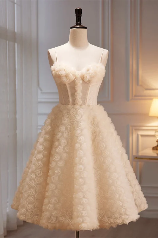Act Fast satin dressChampagne Sequins Flowers Tulle Knee Length Homecoming Dress