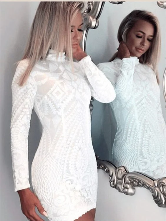 Special Offer Long Sleeve Homecoming Dresses Lace Column High Neck Short Prom Dress Party Dress JK645 Special Offer Long Sleeve Homecoming Dresses Lace Column High Neck Short Prom Dress Party Dress JK645