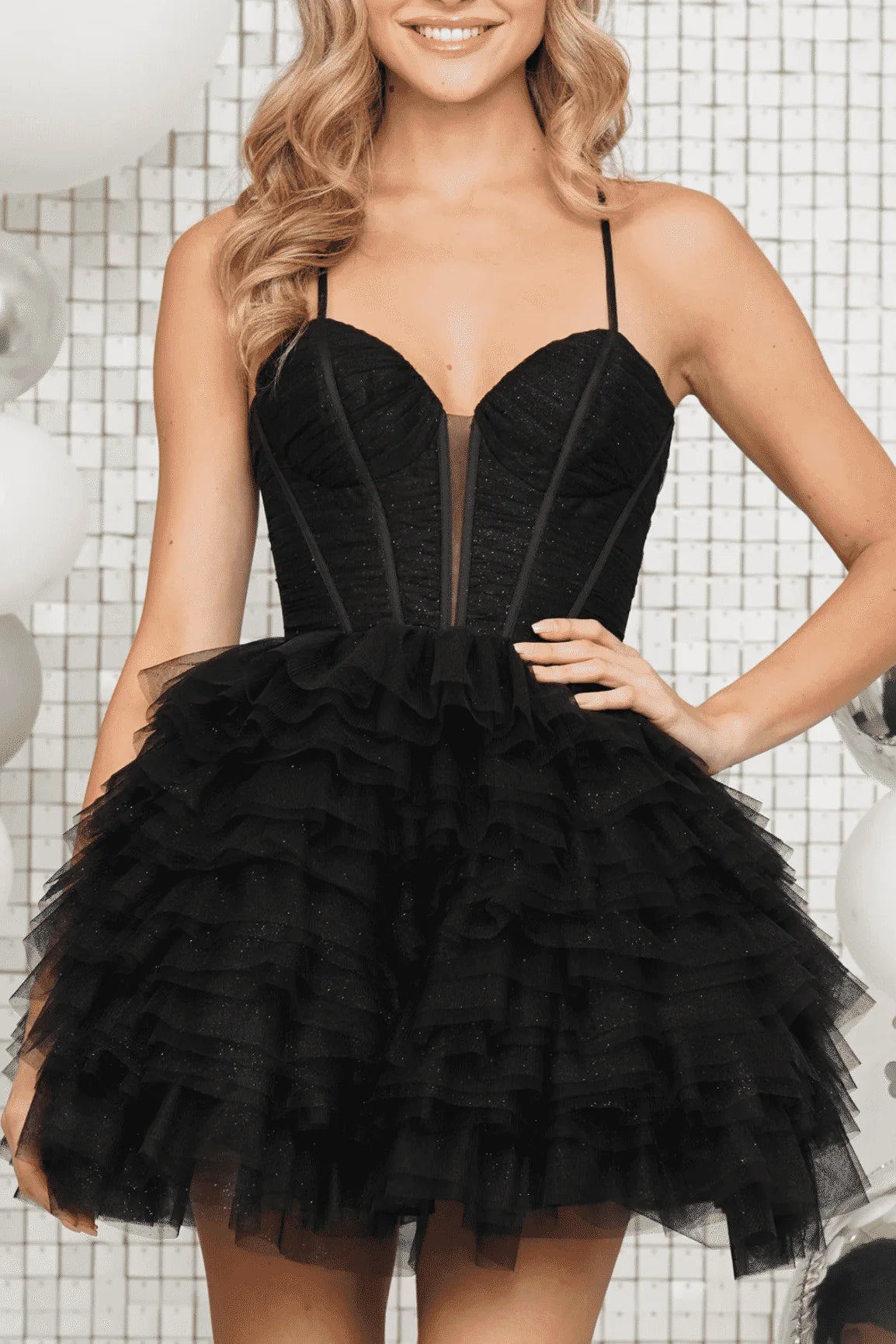 Grand Opening Sale trendy bodycon dressTulle A-Line Sweetheart Sleeveless Tiered Homecoming Dress