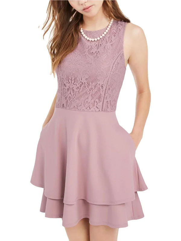 Act Now elegant maxi dressJuniors Womens Lace Top Mini Fit & Flare Dress