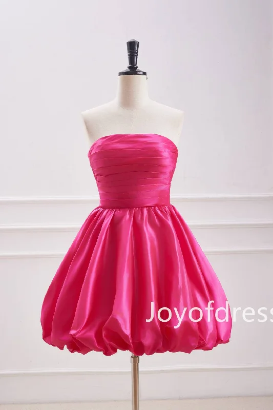 Price Drop casual slip dressCute A-Line Strapless Fuchsia Pleated Short Dress