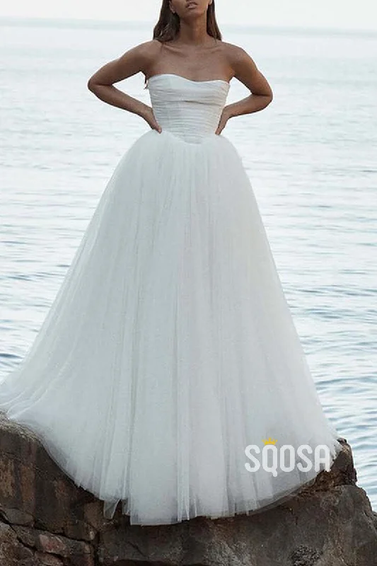 Great Deals modern dressA-Line Tulle Sweetheart Strapless Empire With Train Wedding Dress QW8191