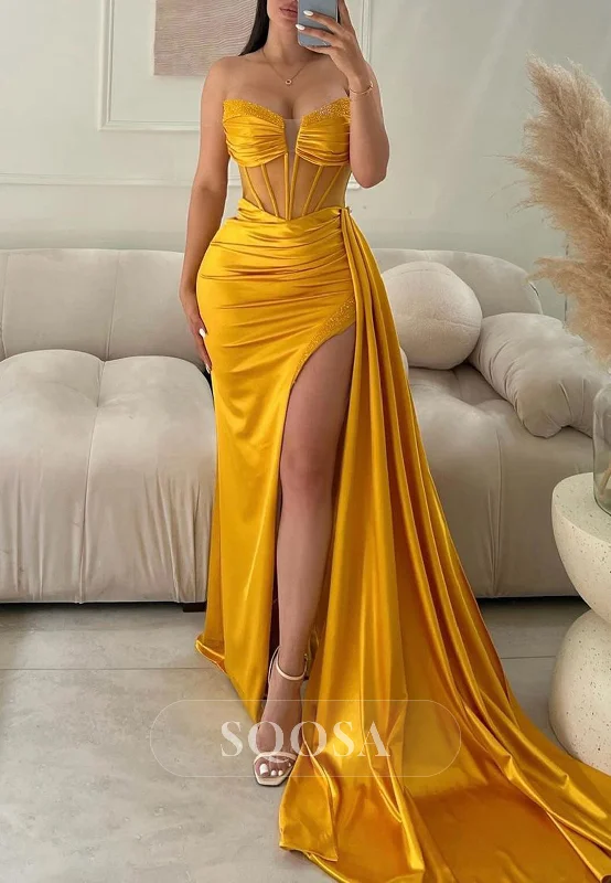 Inventory Reduction cocktail party dressBeaded Sweetheart Off-Shoulder Sleeveless Pleated High Slit Mermaid Prom Dress with Sweep Train Inventory Reduction cocktail party dressBeaded Sweetheart Off-Shoulder Sleeveless Pleated High Slit Mermaid Prom Dress with Sweep Train