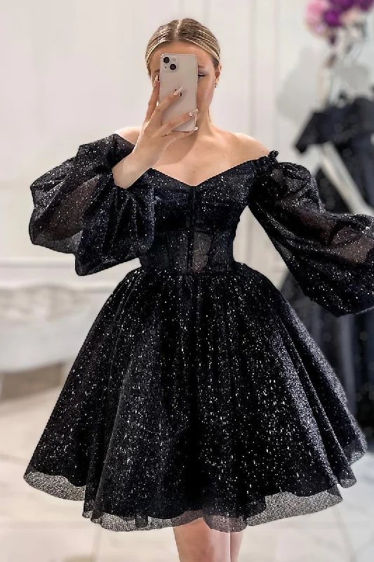 Limited Time Discount summer dressA-line Off Shoulder Long Sleeves Vintage Homecoming Dress QP0852