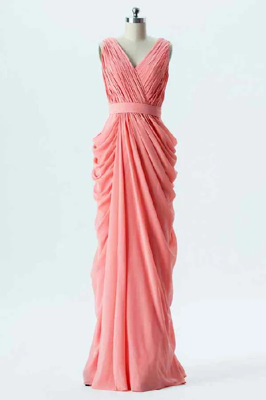 Instant Discount chic dressHot Pink A-line V Neck Pleated Chiffon Long Bridesmaid Dress Instant Discount chic dressHot Pink A-line V Neck Pleated Chiffon Long Bridesmaid Dress