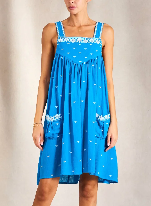 Clearance Event trendy mini dressJeanie Embroidered Sundress in Blue