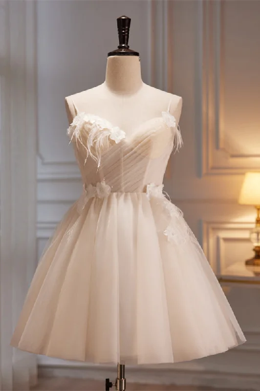 Mega Sale A-line dressBlush Pink Pleated Surplice Straps 3D Appliques Homecoming Dress