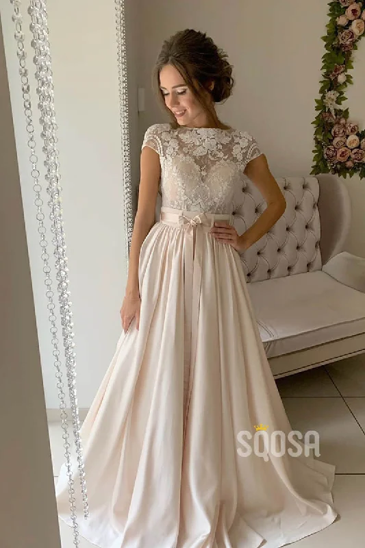 Take Advantage lace-up dressA-line Lace Top Short Sleeves Champagne Wedding Dress Bridal Gown QW2152 Take Advantage lace-up dressA-line Lace Top Short Sleeves Champagne Wedding Dress Bridal Gown QW2152