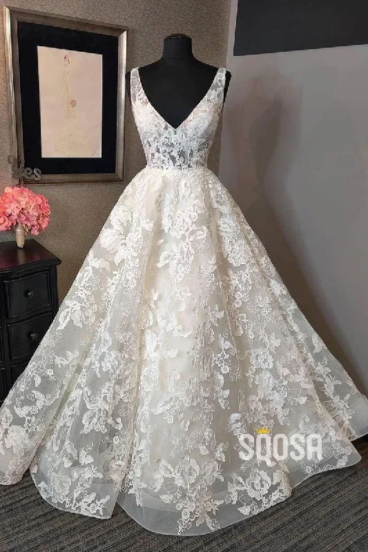 Limited Time pleated dressSexy V-neck Allover Lace Wedding Dress QW2165