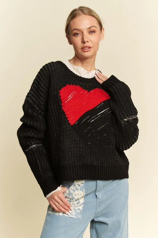 Mega Sale sleek gym hoodieDavi & Dani Contrast Heart Dropped Shoulder Sweater