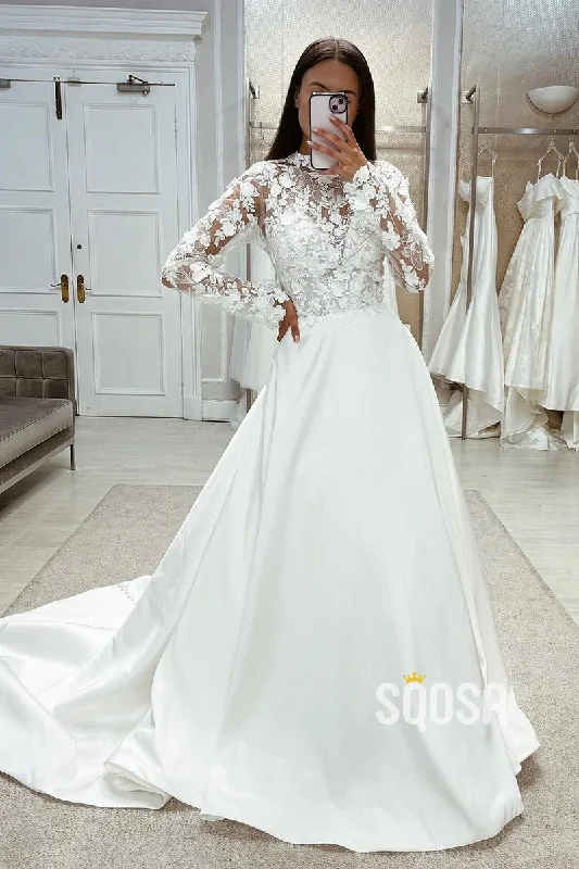 Bonus Savings spaghetti strap dressTwo Tone A-Line High Neck Long Sleeve Lace Applique With Train Wedding Dress QW8099 Bonus Savings spaghetti strap dressTwo Tone A-Line High Neck Long Sleeve Lace Applique With Train Wedding Dress QW8099