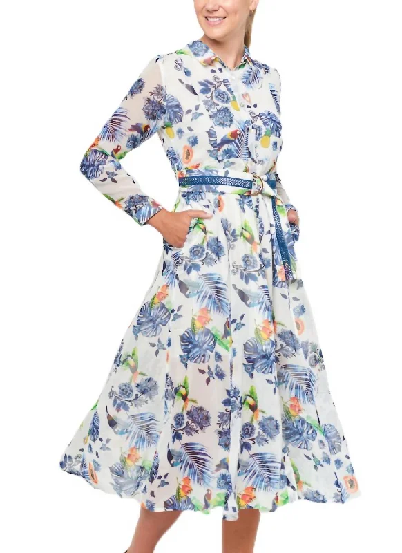 Shop and Save satin midi dressBlue Leaf Print Jane Midi Dress in White Multi