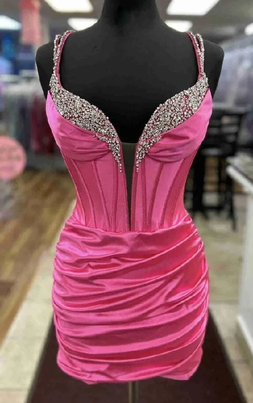 Bargain Prices one-shoulder dressStraps Fitted Short Homecoming Dress with Beading