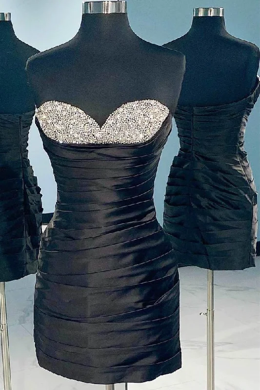 Early Access ashionable dressStrapless Black Beaded Pleated Homecoming Dress