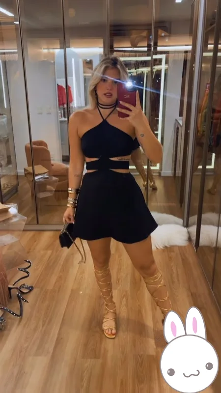 Deal Alert winter dressSexy Black A-line Waist Cutout Homecoming Dress Y2710