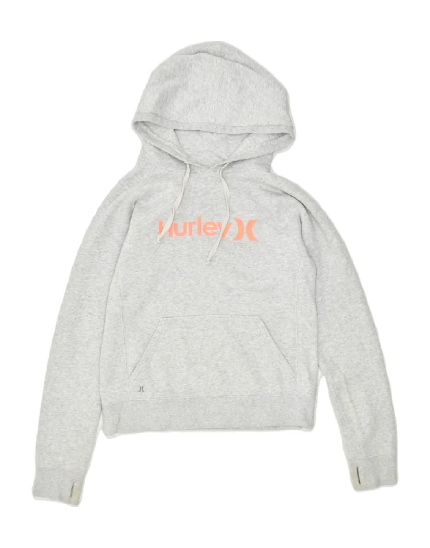 Final Clearance comfy hoodieHURLEY Womens Oversized Graphic Hoodie Jumper UK 10 Small Grey Cotton