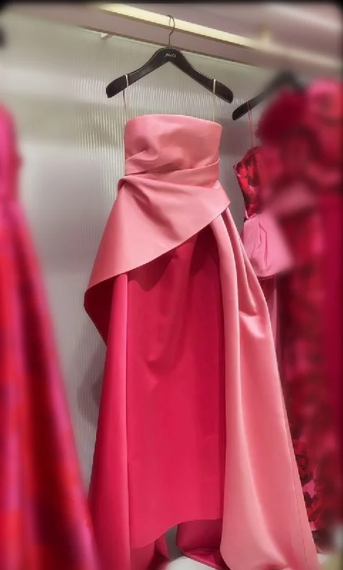 Super Sale sleeveless dressStrapless Column Prom Dress with/ Draped Train Overskirt Y4027