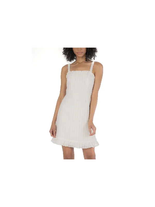 Deal Dash SPEECHLESS Womens Ivory Striped Sleeveless Square Neck Short Fit + Flare Dress