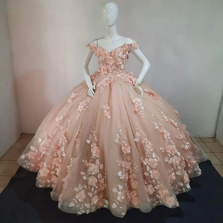 Extra Savings casual dressPeach Dress Sweet 15 16 Dress Off Shoulder Princess Lace Up Ball Gown Y2686