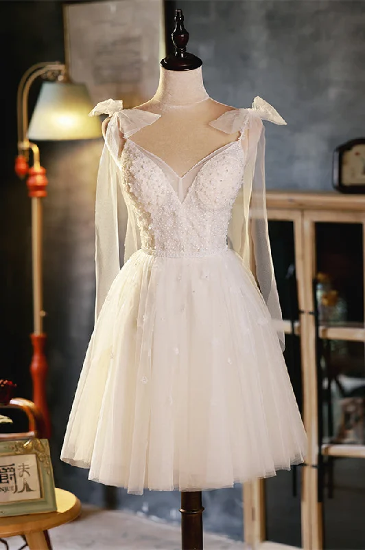 Unmissable Offer chic slip dressIvory Bow Tie Shoulder V Neck Beaded Appliques Homecoming Dress Unmissable Offer chic slip dressIvory Bow Tie Shoulder V Neck Beaded Appliques Homecoming Dress