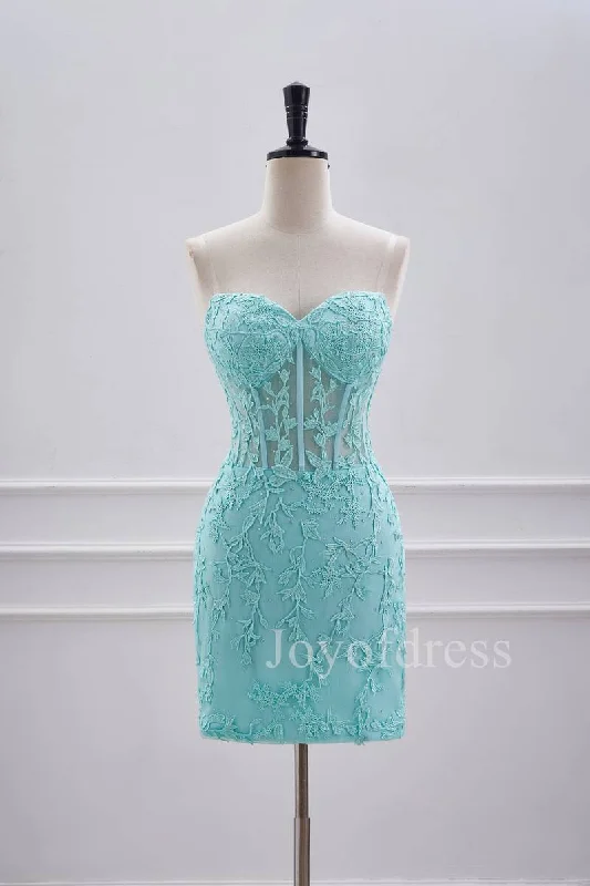 Clearance Sale flowy dressFitted Aqua Blue Appliques Short Homecoming Dress