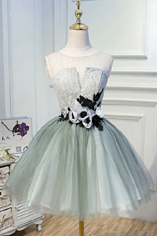 Savings Bonanza classic fit-and-flare dressDusty Sage Illusion Neck Lace Flowers Tulle Homecoming Dress