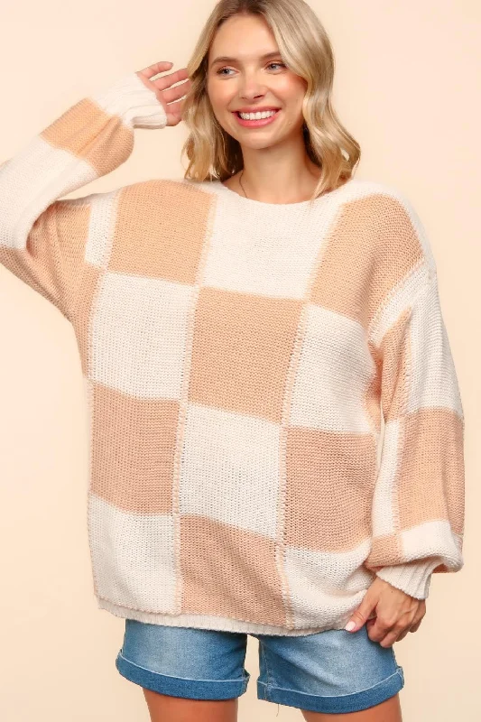 Midnight Madness wool coatPEACH CHECKER PATTERN PULLOVER SWEATER KNIT TOP