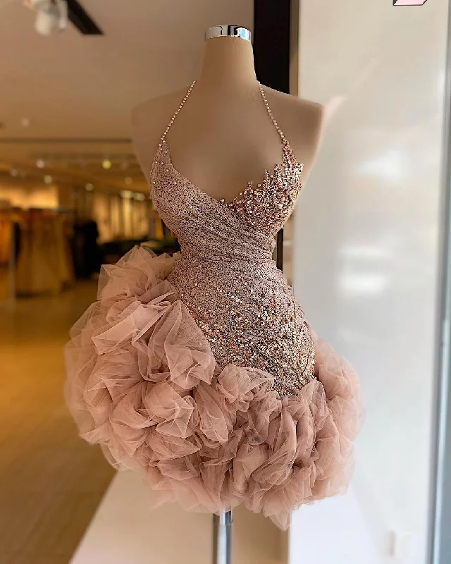 The Best Prices floral wrap dressSparkly Sequined Halter Beads Sweet Homecoming Cocktail DressParty Dress QP0893