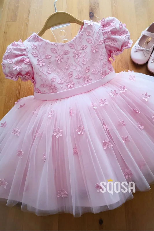 Today's Special trendy wrap dressA-line Short Sleeves Lace Pink Flower Girl Dress Cute First Communion Dress QF1018
