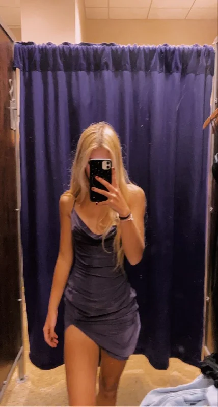 Bargain Prices classic fit-and-flare dresspurple satin homecoming dress,night outfit dress Y2962