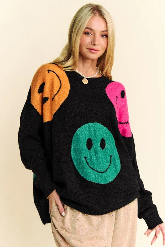 Final Sale warm athletic hoodieDavi & Dani Contrast Smile Round Neck Oversize Sweater Final Sale warm athletic hoodieDavi & Dani Contrast Smile Round Neck Oversize Sweater