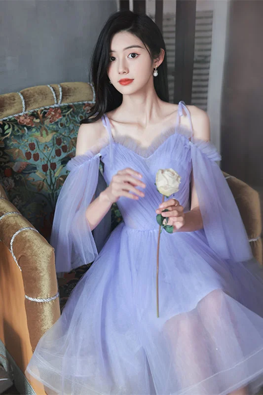Discount Mania high-waisted dressLavender Flaunting Off-the-Shoulder Bow Tie Shoulder Tulle Homecoming Dress