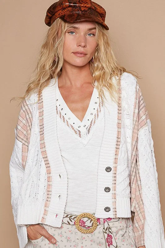 Price Drop performance gym sweatshirtPOL Cable-Knit Plaid V-Neck Button Up Cardigan