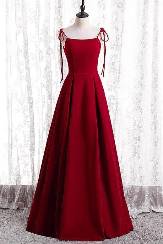 Major Savings long sleeve dressSatin A-Line Square Spaghetti Straps Red Bridesmaid Dress