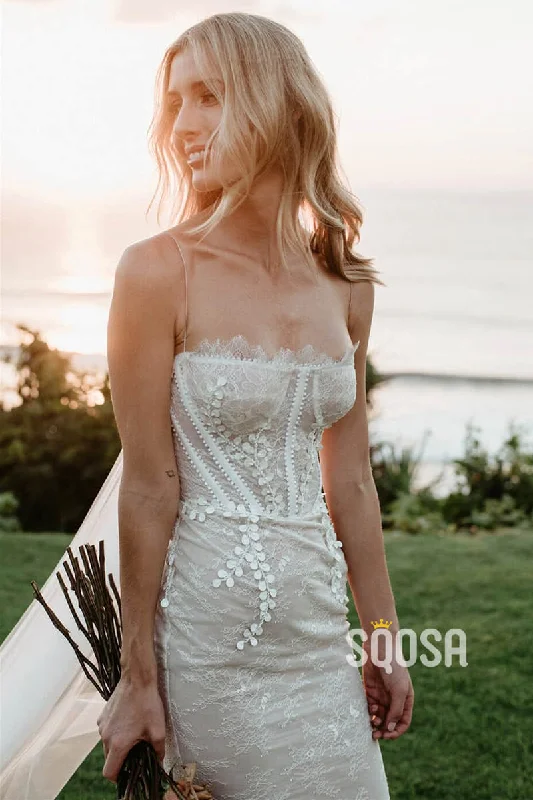 Today Only floral midi dressUnique Spaghetti Straps Chic Appliques Lace Wedding Dress QW2463