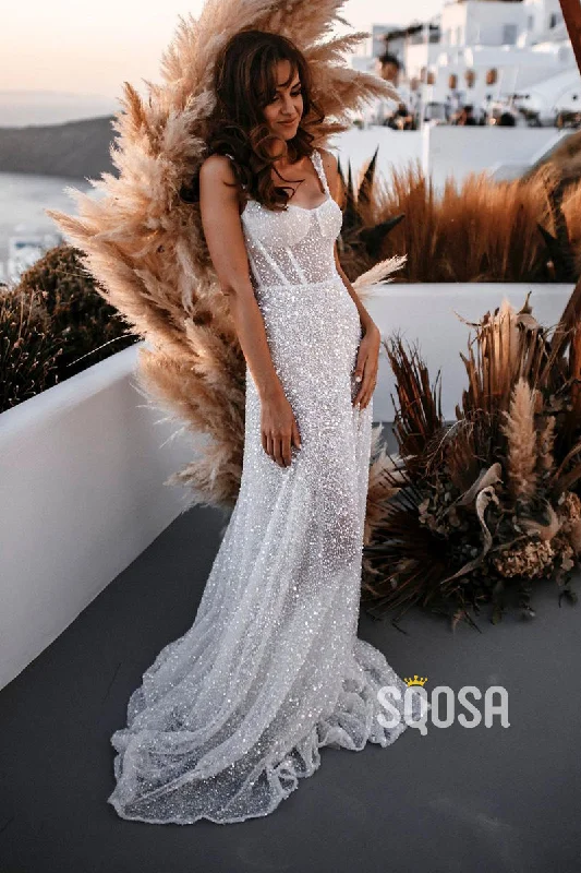 Closeout Sale trendy bodycon dressA-line Spaghetti Straps Sparkly Bohemian Wedding Dress QW2686 Closeout Sale trendy bodycon dressA-line Spaghetti Straps Sparkly Bohemian Wedding Dress QW2686