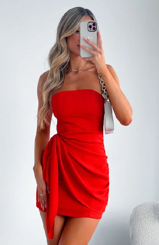 Sale Event trendy bodycon dressRed Strapless Homecoming Dress,Red Cocktail Dress Y2914
