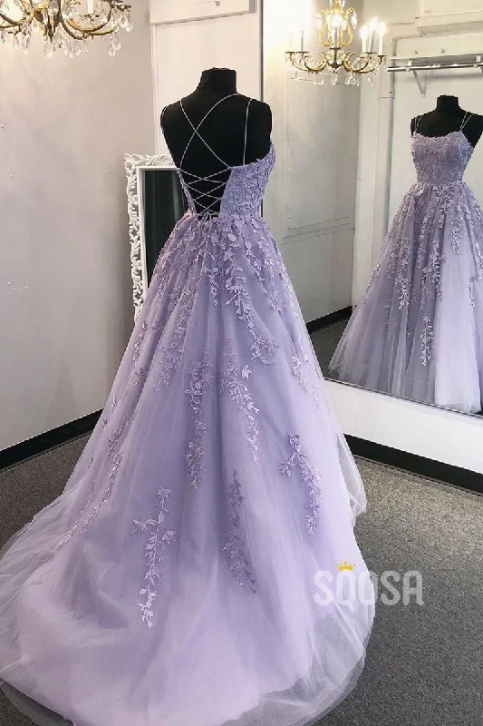 Early Bird Discount romantic dressA-line Scoop Tulle Appliques Long Prom Dress QP2553
