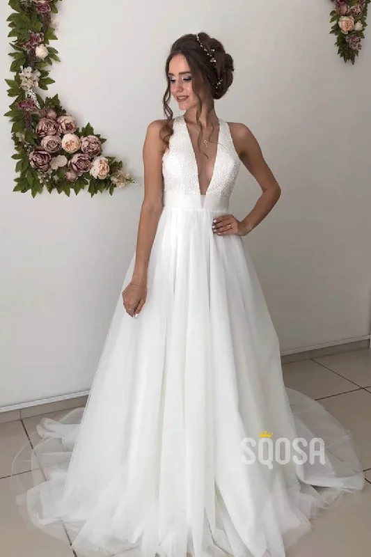 Stock Clearance comfy dressA-line Attractive V-neck Beaded Rustic Wedding Dress Bridal Gown QW2150 Stock Clearance comfy dressA-line Attractive V-neck Beaded Rustic Wedding Dress Bridal Gown QW2150