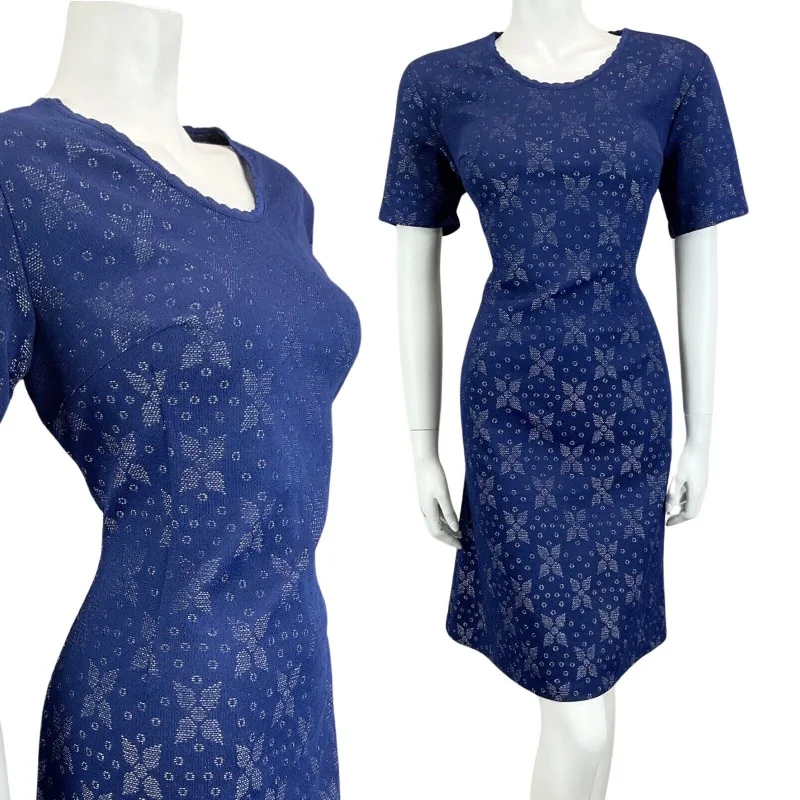 Get It Before It’s Gone VINTAGE 60s 70s NAVY BLUE SILVER BOHO MOD DISCO PARTY DRESS 16 18