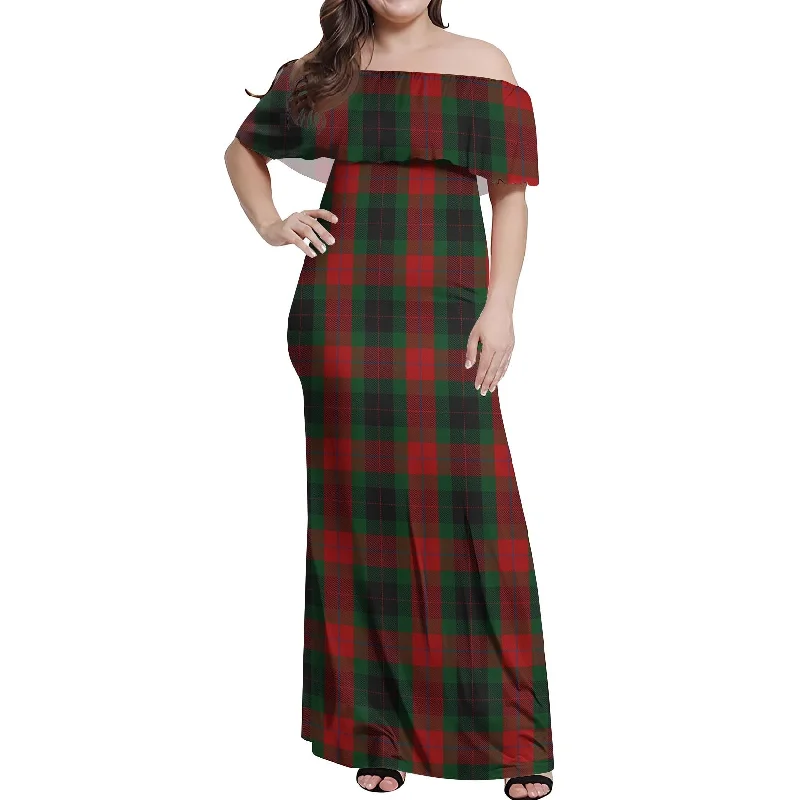 Stock Clearance Skene of Cromar Black Tartan Off Shoulder Long Dress
