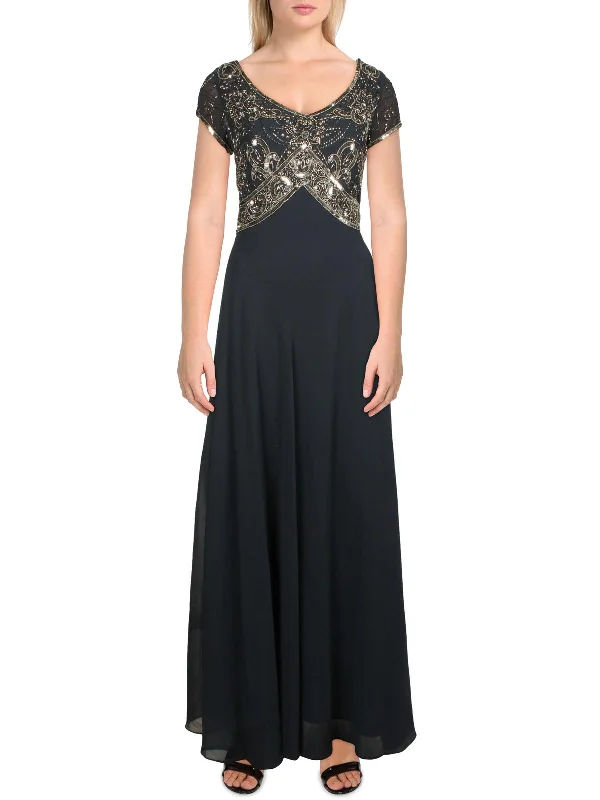 Referral Discount chic shift dressWomens Chiffon Embellished Evening Dress