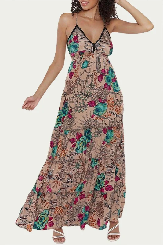Daily Deals fitted cocktail dressSapana Tiered Floral-Print Maxi Dress In Beige